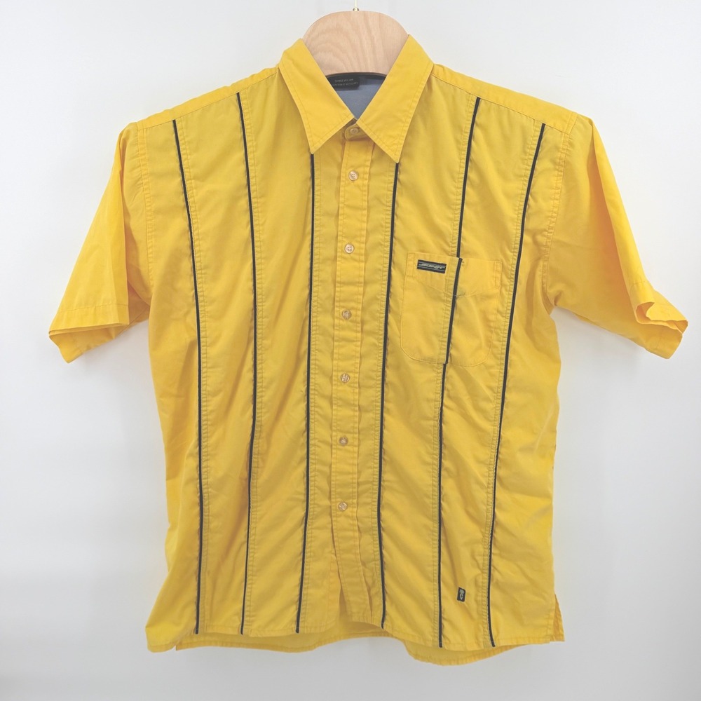 Vintage School of Hard Knocks SOHK Shirt Mens XL Yellow Short Sleeve Button Up